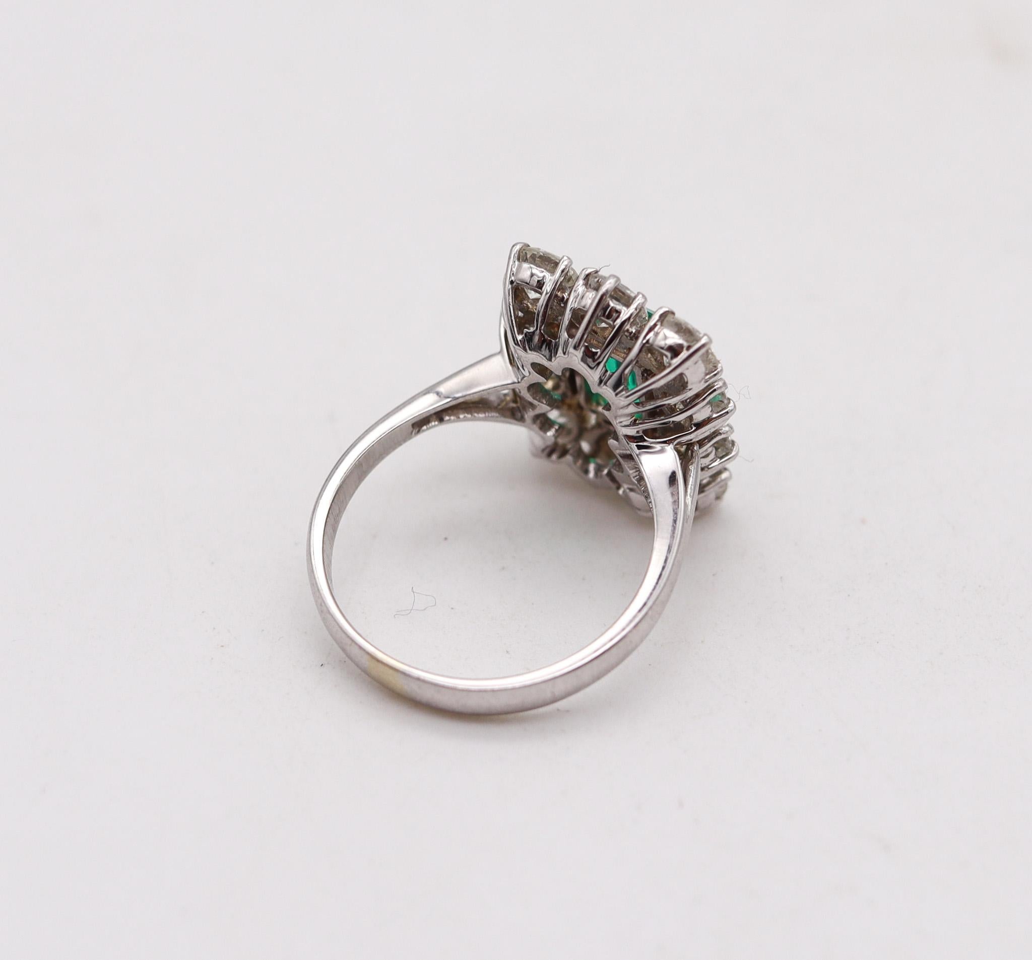 Brilliant Cut Classic Cocktail Ring in 18kt White Gold with 3.72 ctw in Diamonds & GIA Emerald For Sale