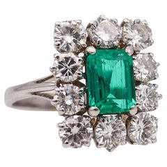Classic Cocktail Ring in 18kt White Gold with 3.72 ctw in Diamonds & GIA Emerald