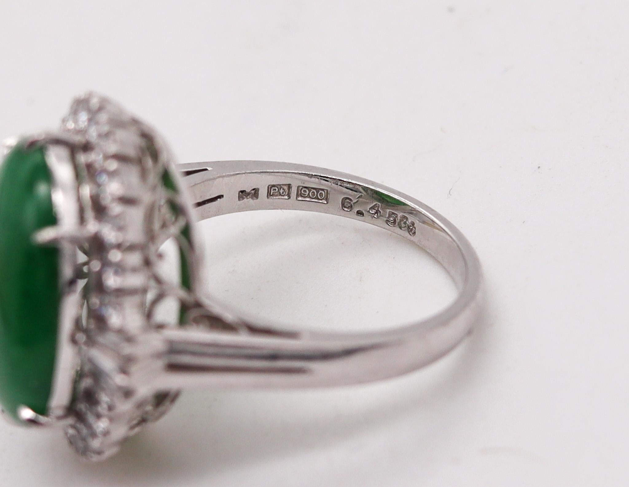 Classic Cocktail Ring in Platinum with 7.41ctw in Jadeite Jade and Diamonds In Excellent Condition In Miami, FL