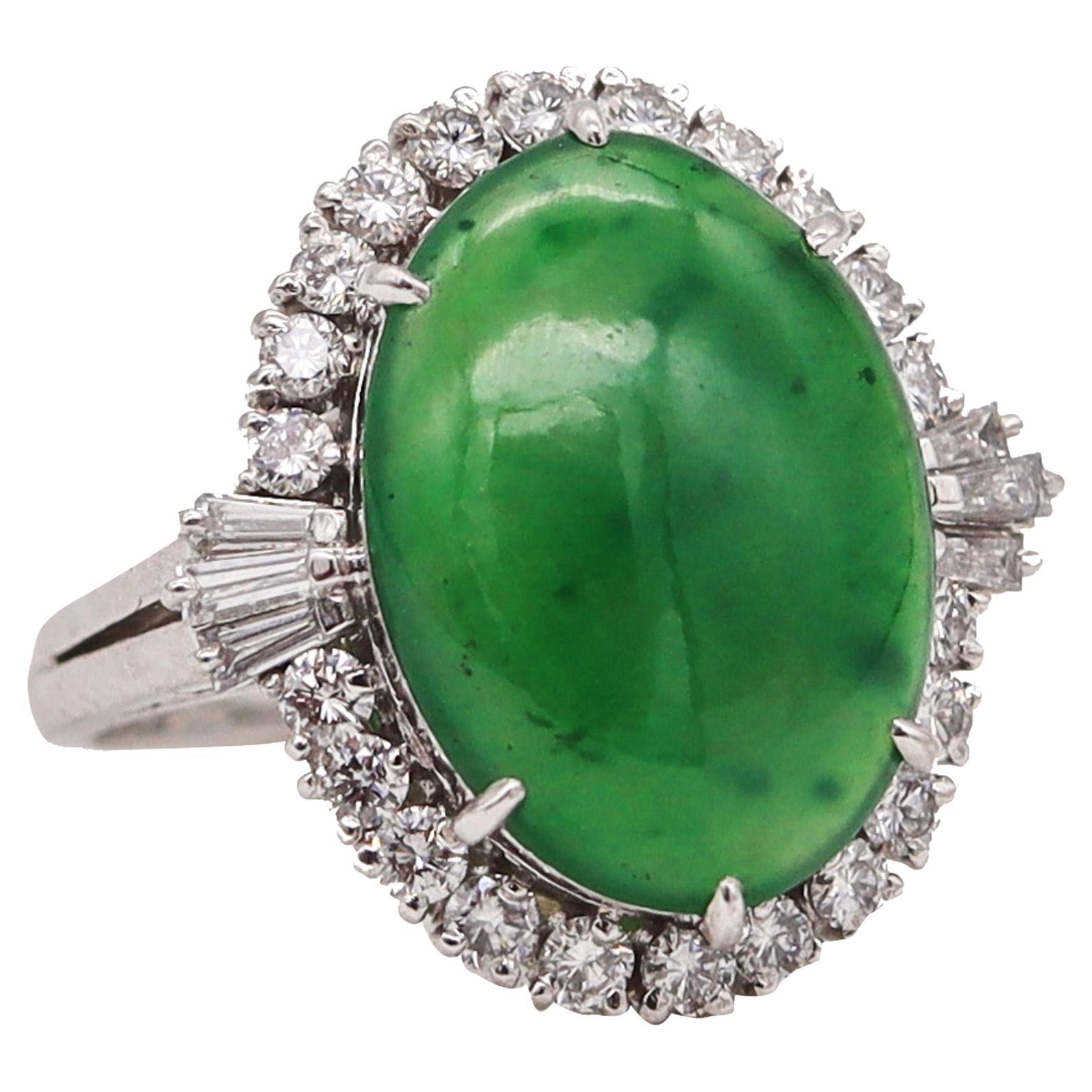Art Deco Cocktail Ring in Platinum 10.81 Ctw in Emerald Diamonds and ...