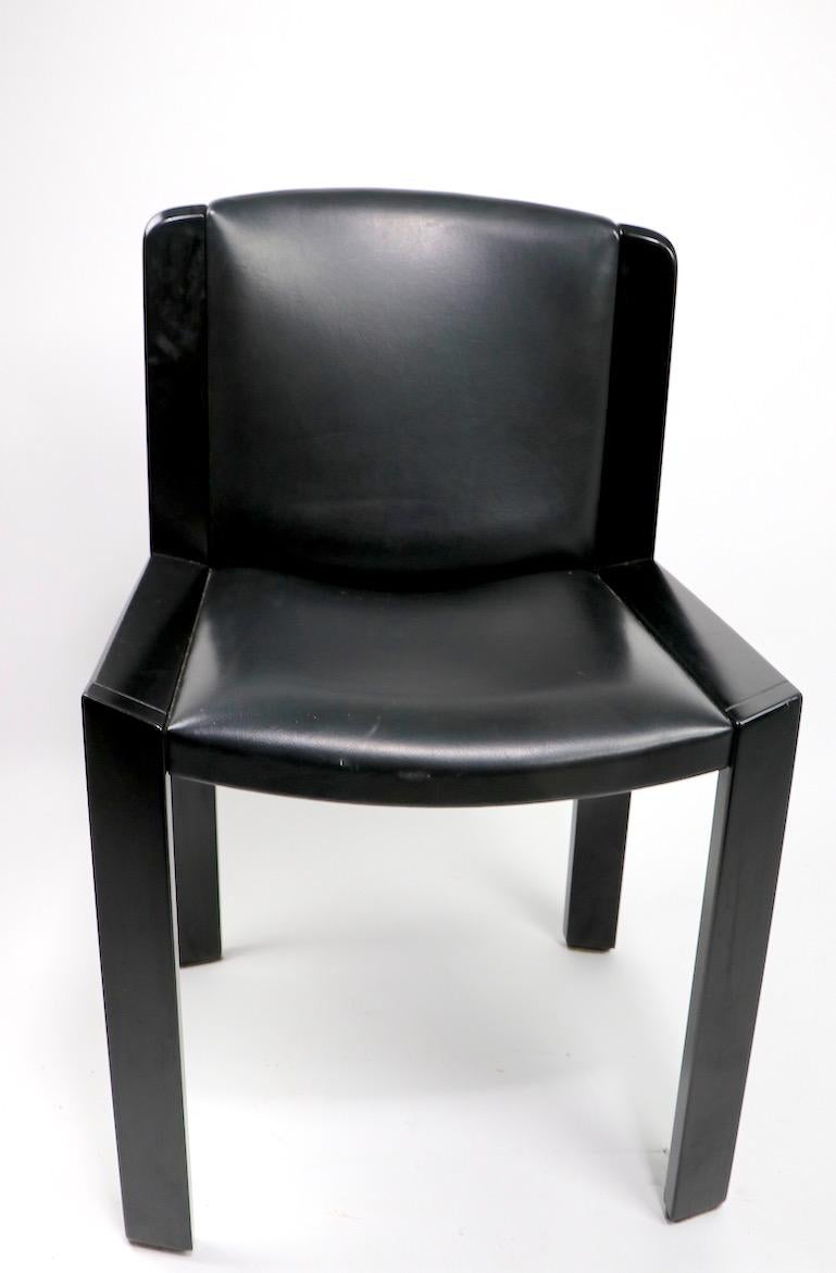 Classic Colombo Model 300 Dining Chairs Black Lacquer with Vinyl Upholstery 3