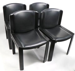 Classic Colombo Model 300 Dining Chairs Black Lacquer with Vinyl Upholstery