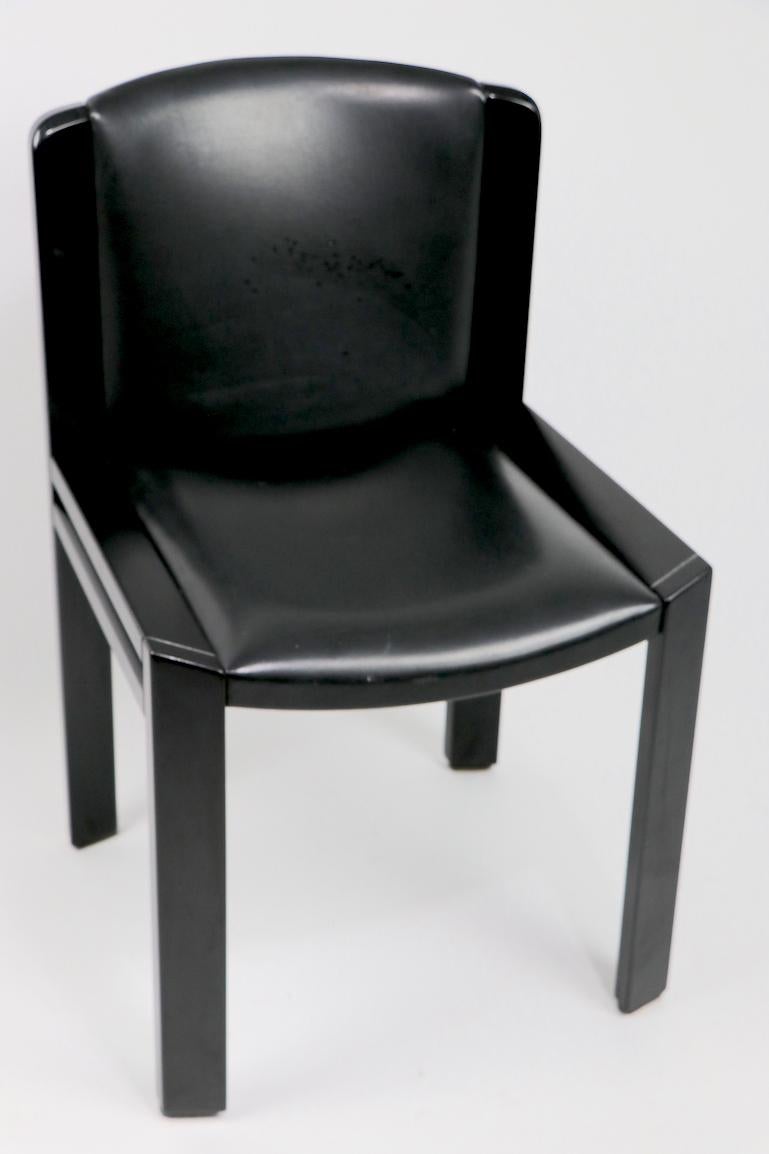 Post-Modern Classic Colombo Model 300 Dining Chairs Black Lacquer with Vinyl Upholstery