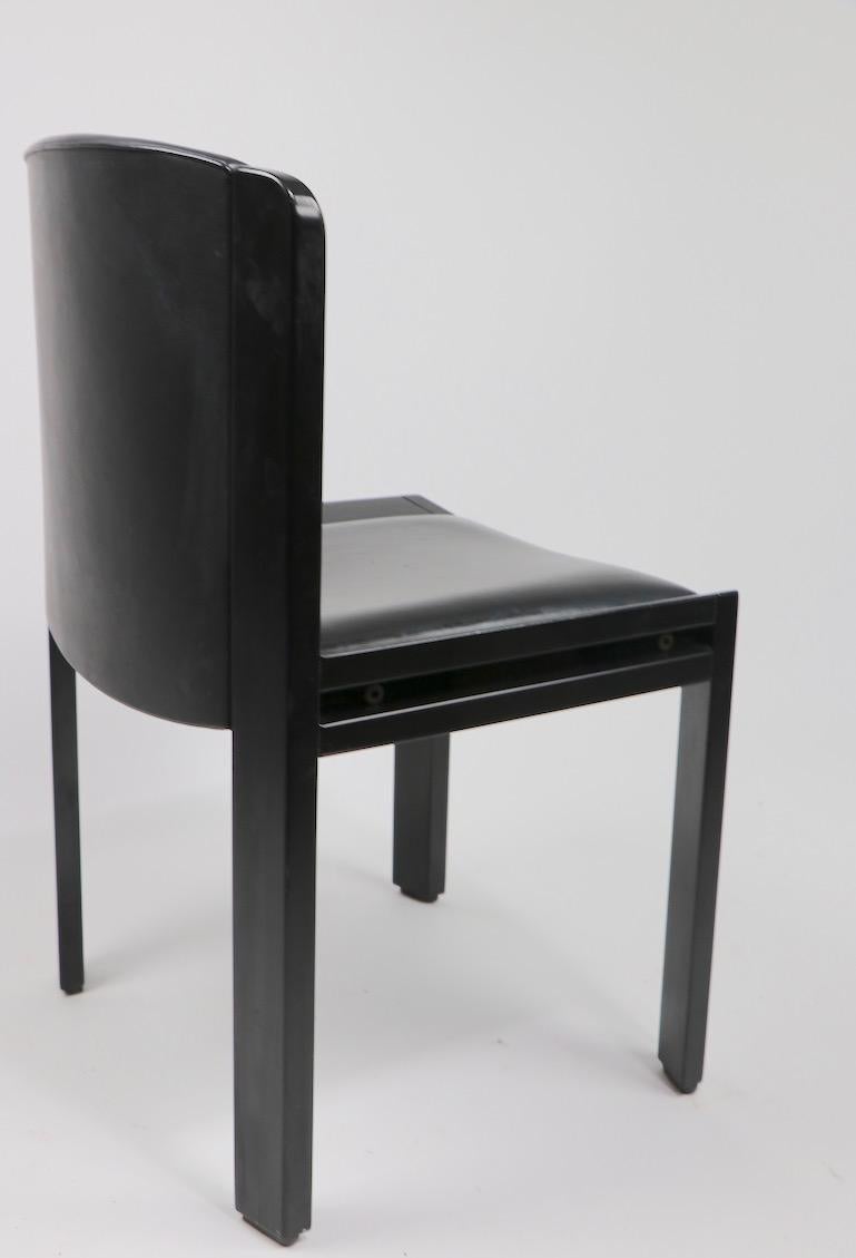 20th Century Classic Colombo Model 300 Dining Chairs Black Lacquer with Vinyl Upholstery