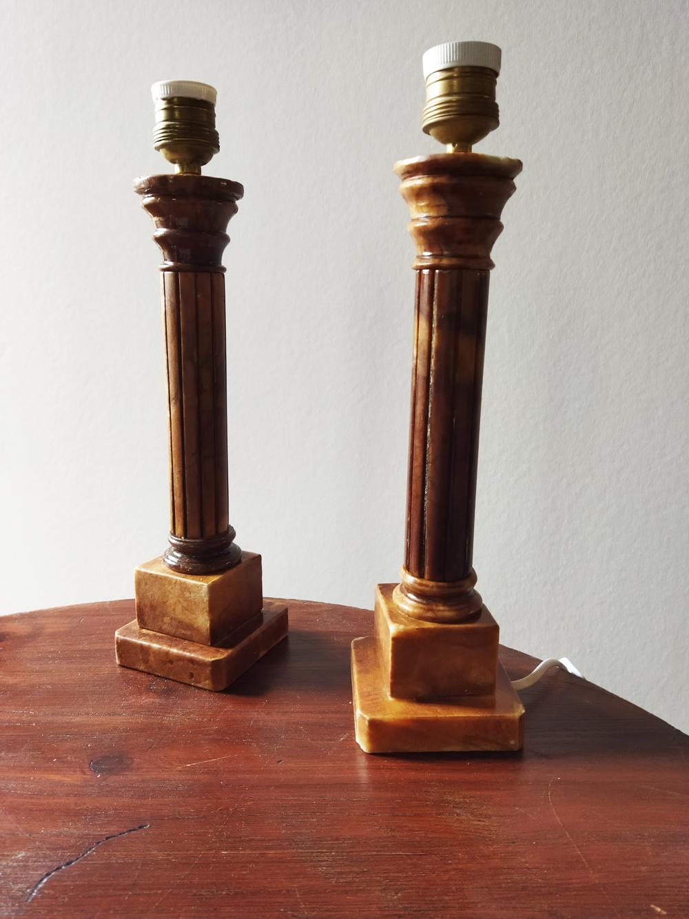 Table Lamps, Classic Column Form Brown Alabaster Pair, Italy, 20th Century 5
