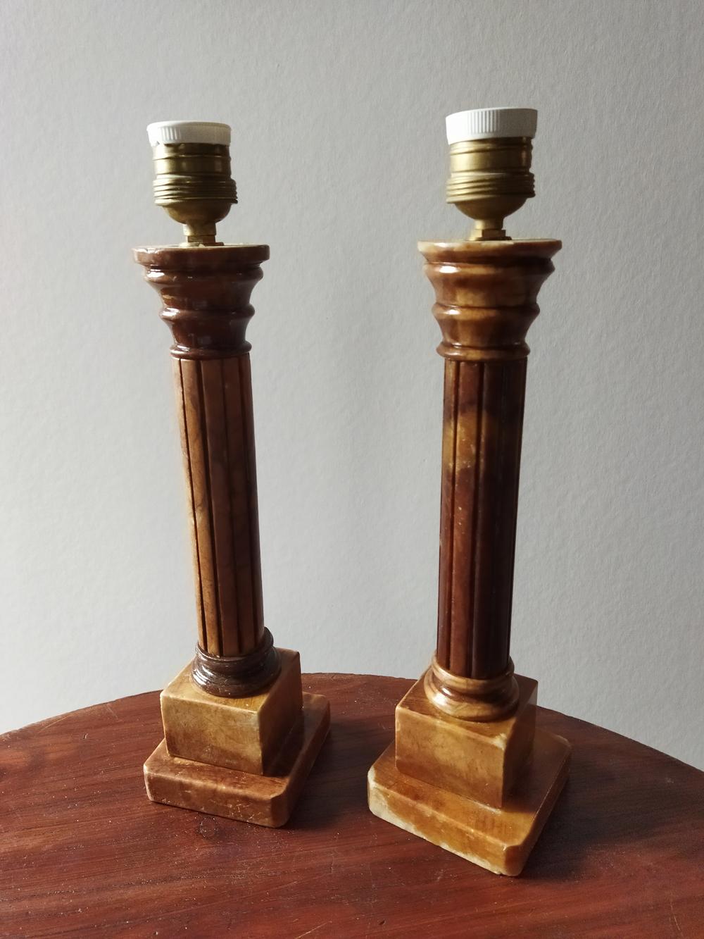 Table Lamps, Classic Column Form Brown Alabaster Pair, Italy, 20th Century 1
