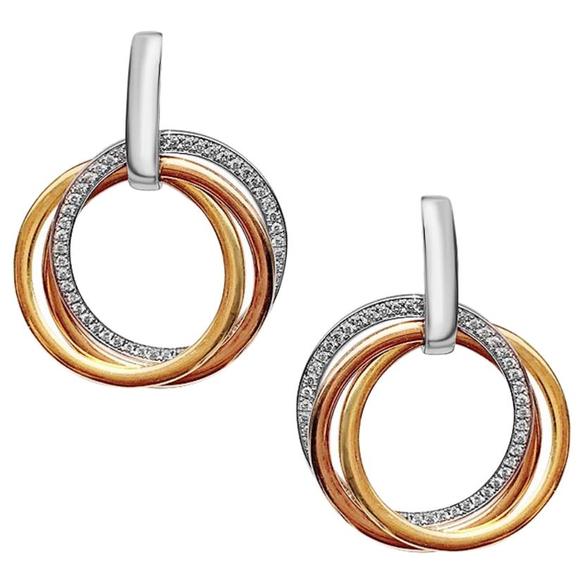 Classic Combination Three Gold Color 18 Karat Earrings For Sale