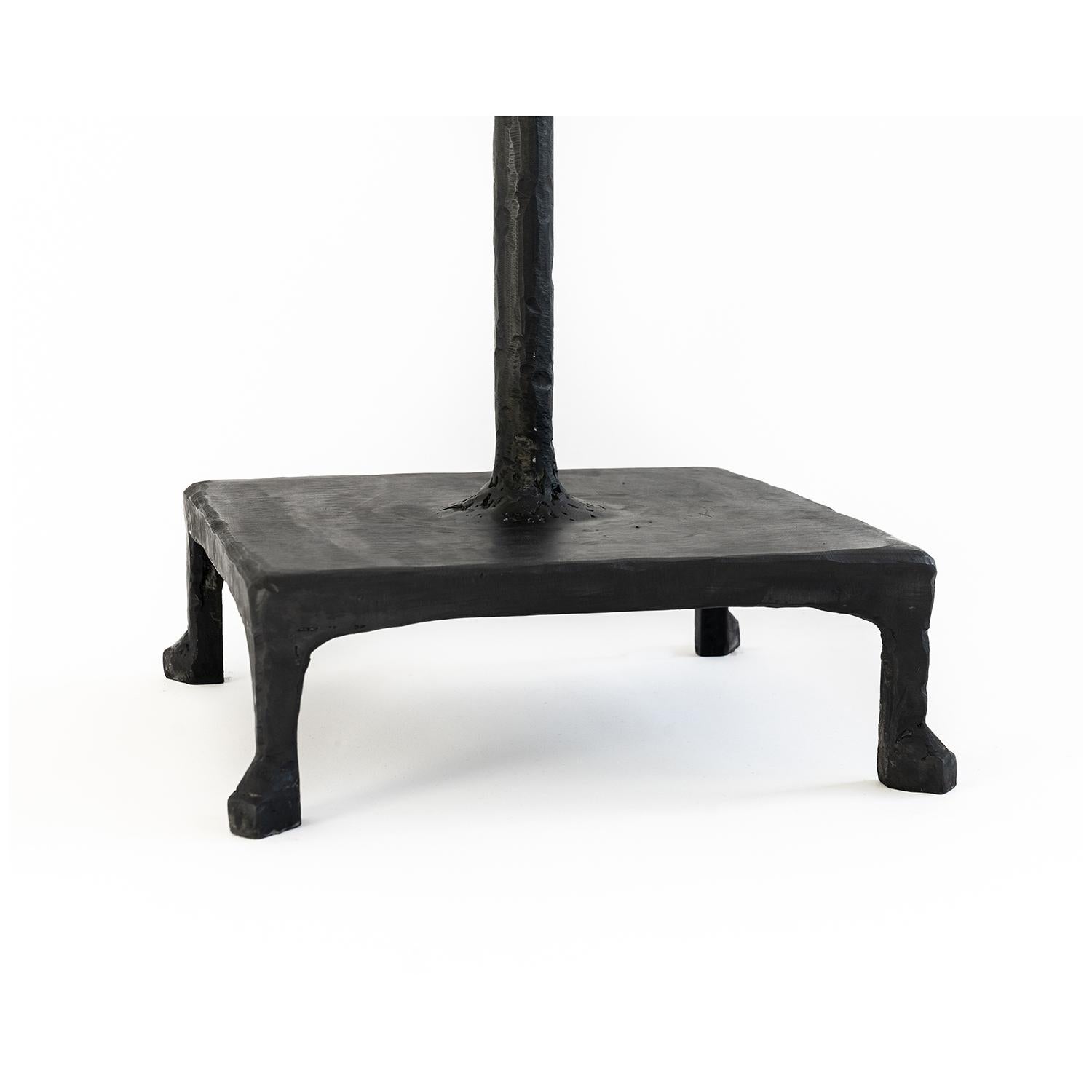 Modern Classic Contemporay Hand-Sculpted Blackened Steel Table Lamp and Linen Shade For Sale