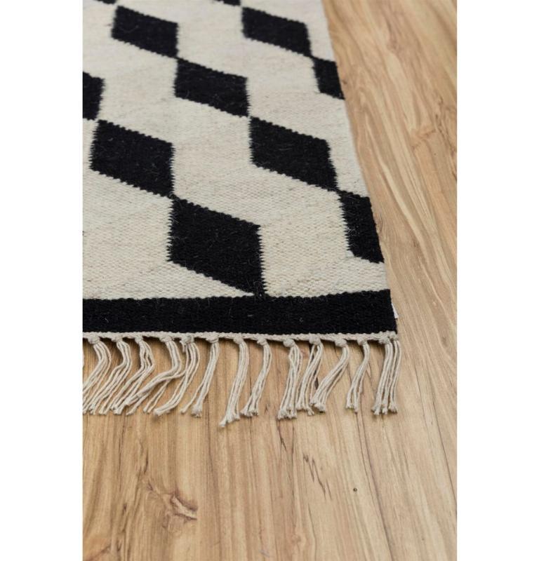Alfombra anudada a mano clásica contraste ébano y blanco 198x288 cm Moderno en venta