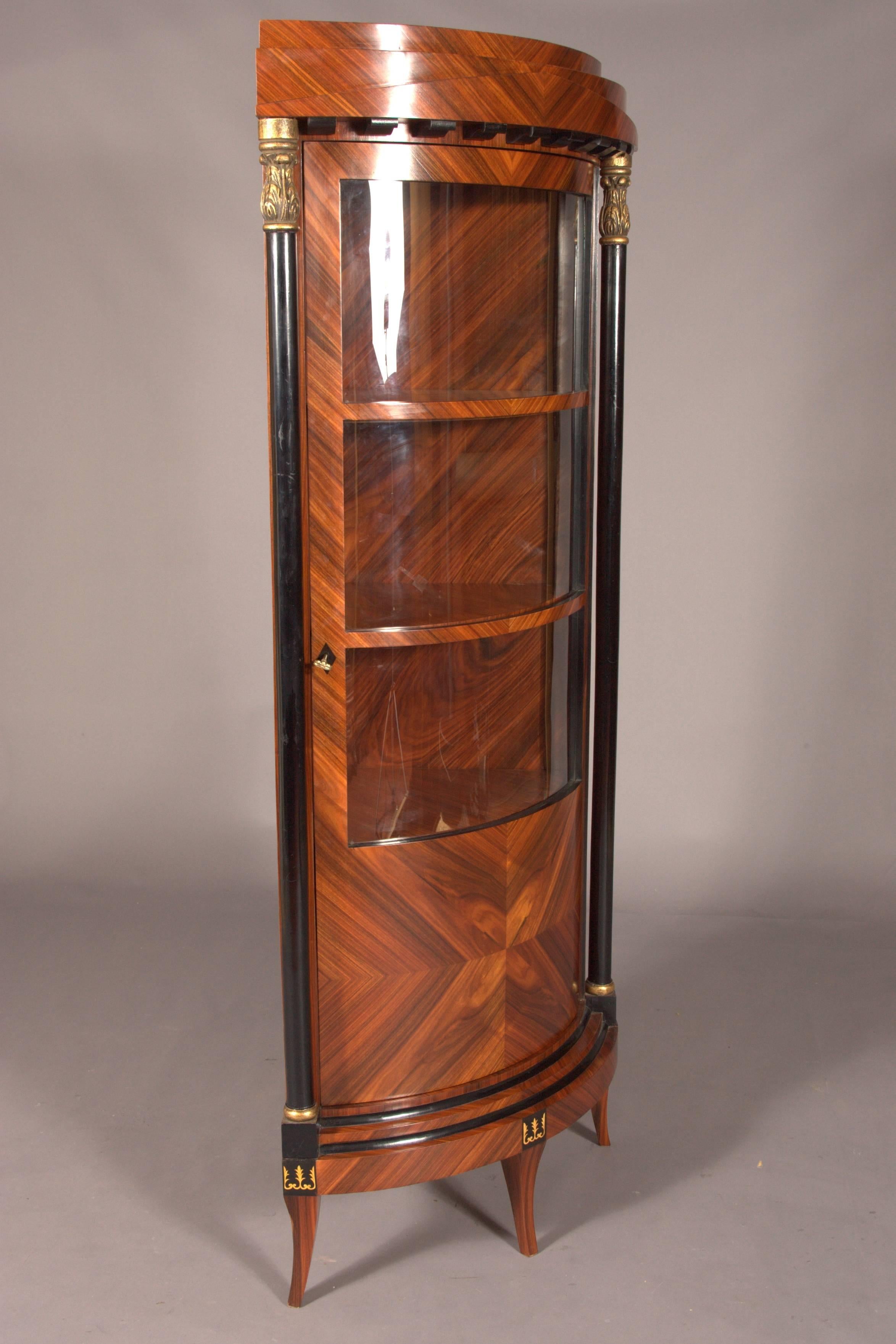 Veneer Classic Corner Display Case Vitrine in antique Biedermeier Style Mahogany veneer For Sale