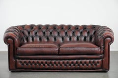 Classic cowhide Chesterfield sofa in English style with red/brown colours