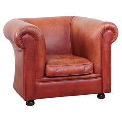 Classic Cowhide Leather English Chesterfield Club Chair in a Light Red Tone