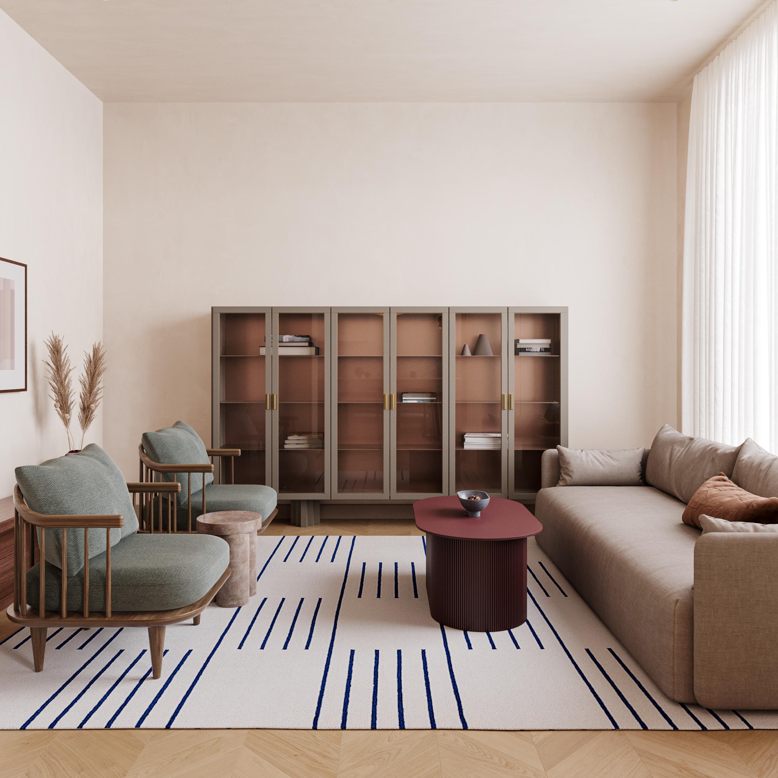 Klassischer Dhurrie-Teppich in Creme/Blau in skandinavischem Design (Handgewebt) im Angebot