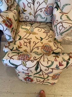 Classic Crewel Upholstered Wingback Chairs