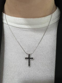 Classic Cross Black Diamond White 14k Gold Pendant for Her