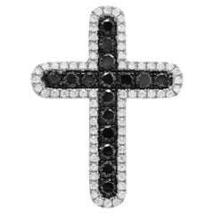 Classic Cross Black Diamond White 14k Gold Pendant for Her