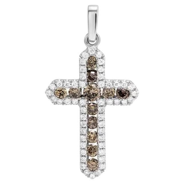 Classic Cross Cognac Diamond White 14k Gold Pendant for Her For Sale