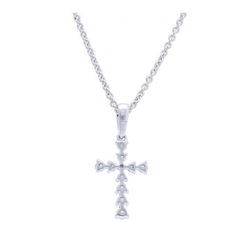 Diamond Carat Weight: This graceful cross pendant features a total of 0.15 carats of diamonds, comprising 11 round brilliant-cut diamonds. These diamonds are carefully chosen for their brilliance and clarity, resulting in a radiant and meaningful