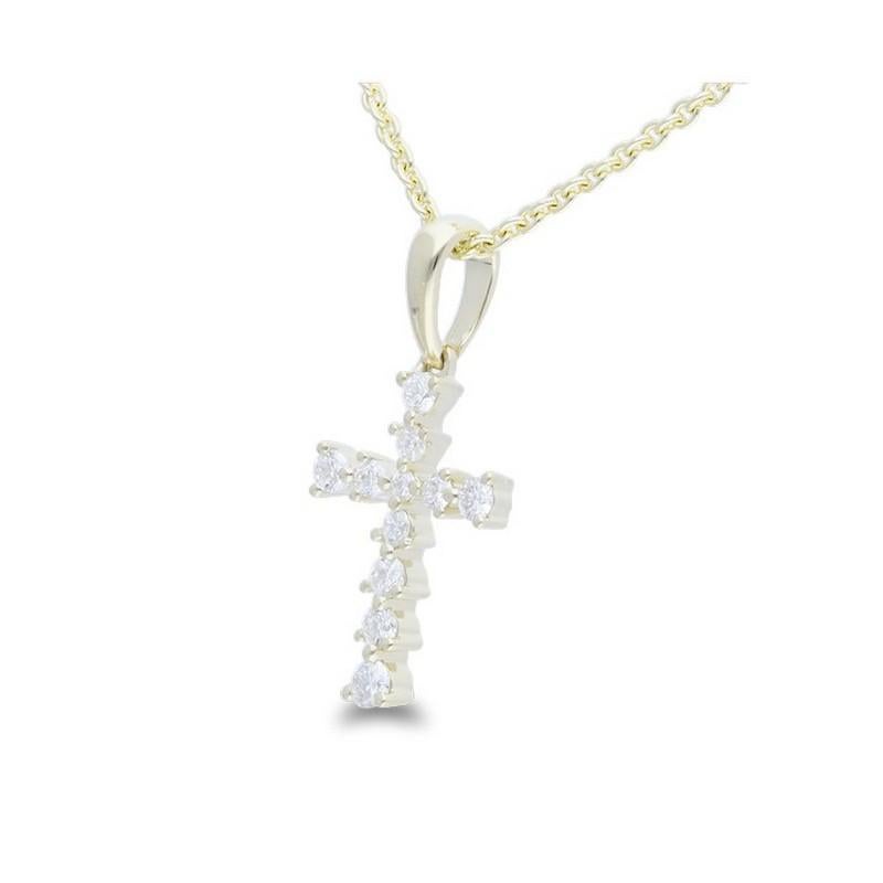 Diamond Carat Weight: This graceful cross pendant features a total of 0.15 carats of diamonds, comprising 11 round brilliant-cut diamonds. These diamonds are carefully chosen for their brilliance and clarity, resulting in a radiant and meaningful