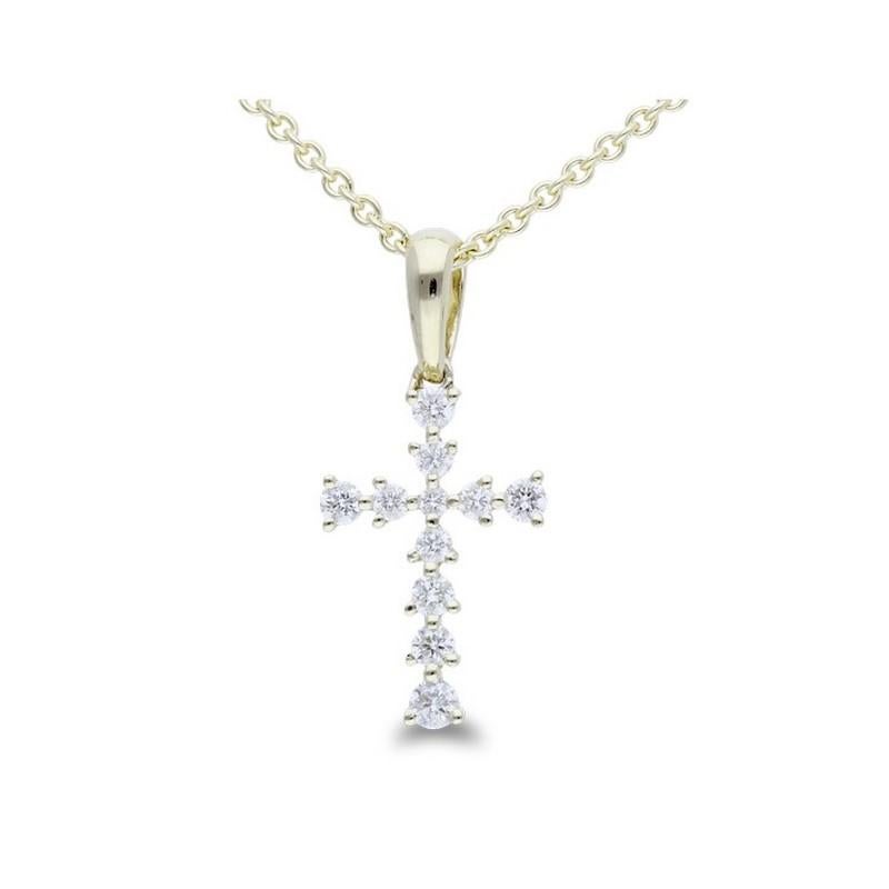 Round Cut Classic Cross Pendant in 0.15 Carat Diamonds in 14K Yellow Gold For Sale
