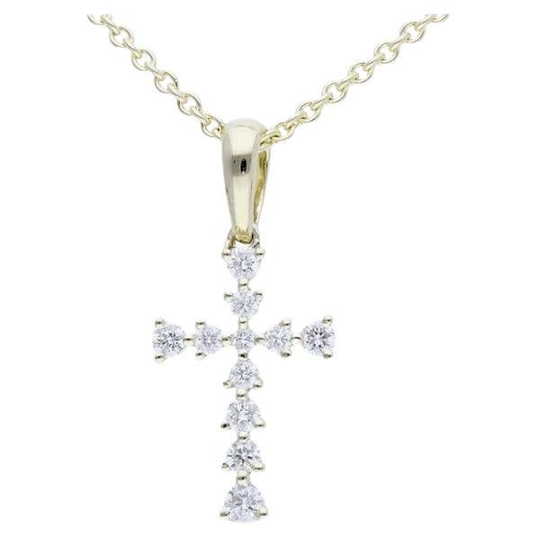 Classic Cross Pendant in 0.15 Carat Diamonds in 14K Yellow Gold For Sale