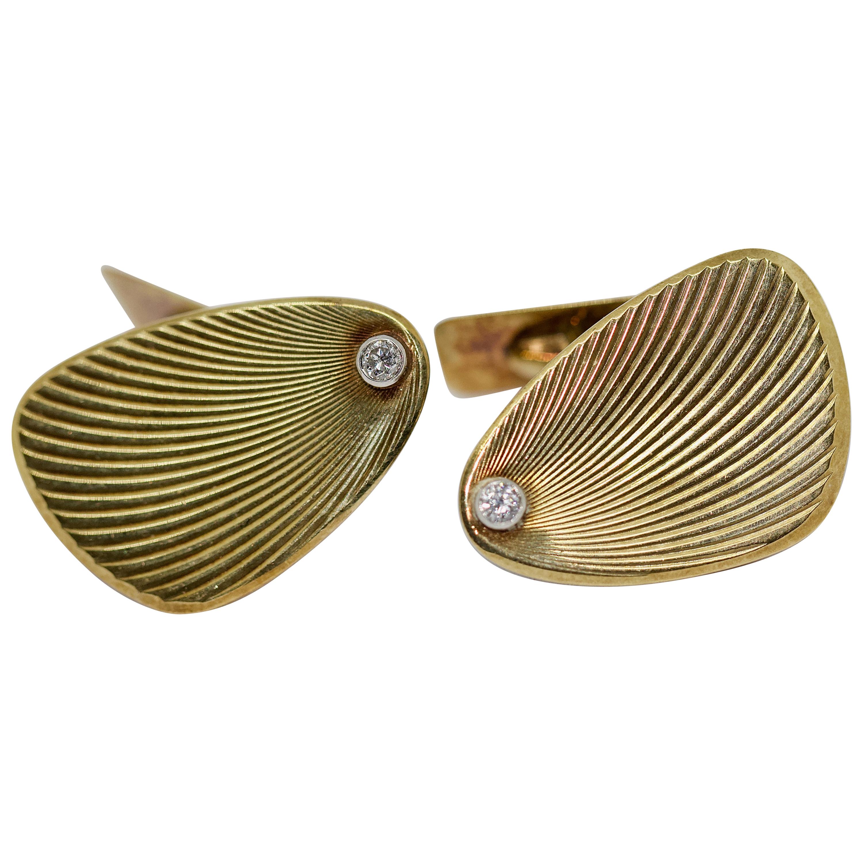 Classic Cufflinks, 14 Karat Yellow Gold with Diamonds For Sale