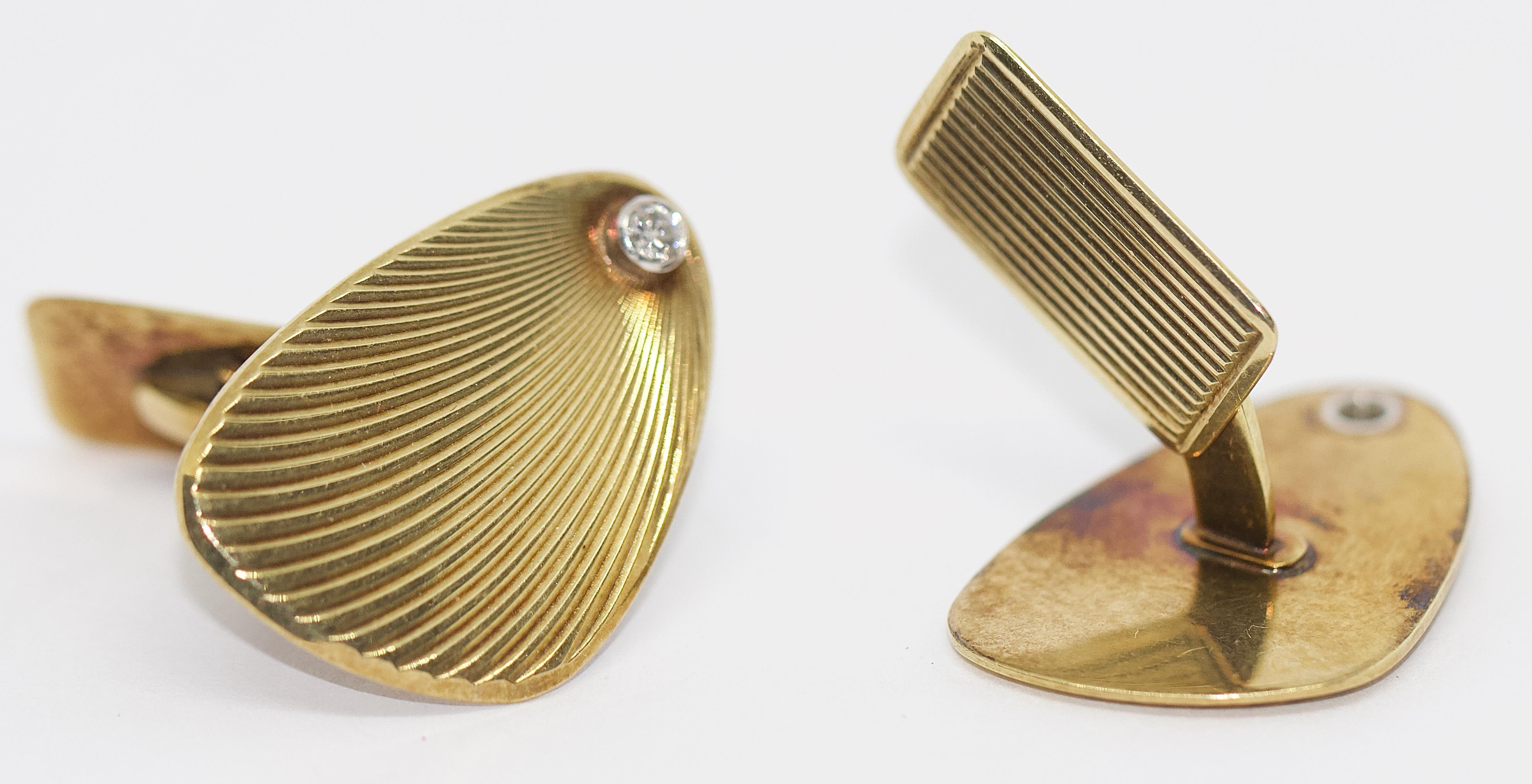 Contemporary Classic Cufflinks, 14 Karat Yellow Gold with Diamonds For Sale
