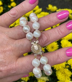 Classic Cultured Japanese Pearl White Double Strand Vintage Bracelet 14k YG
