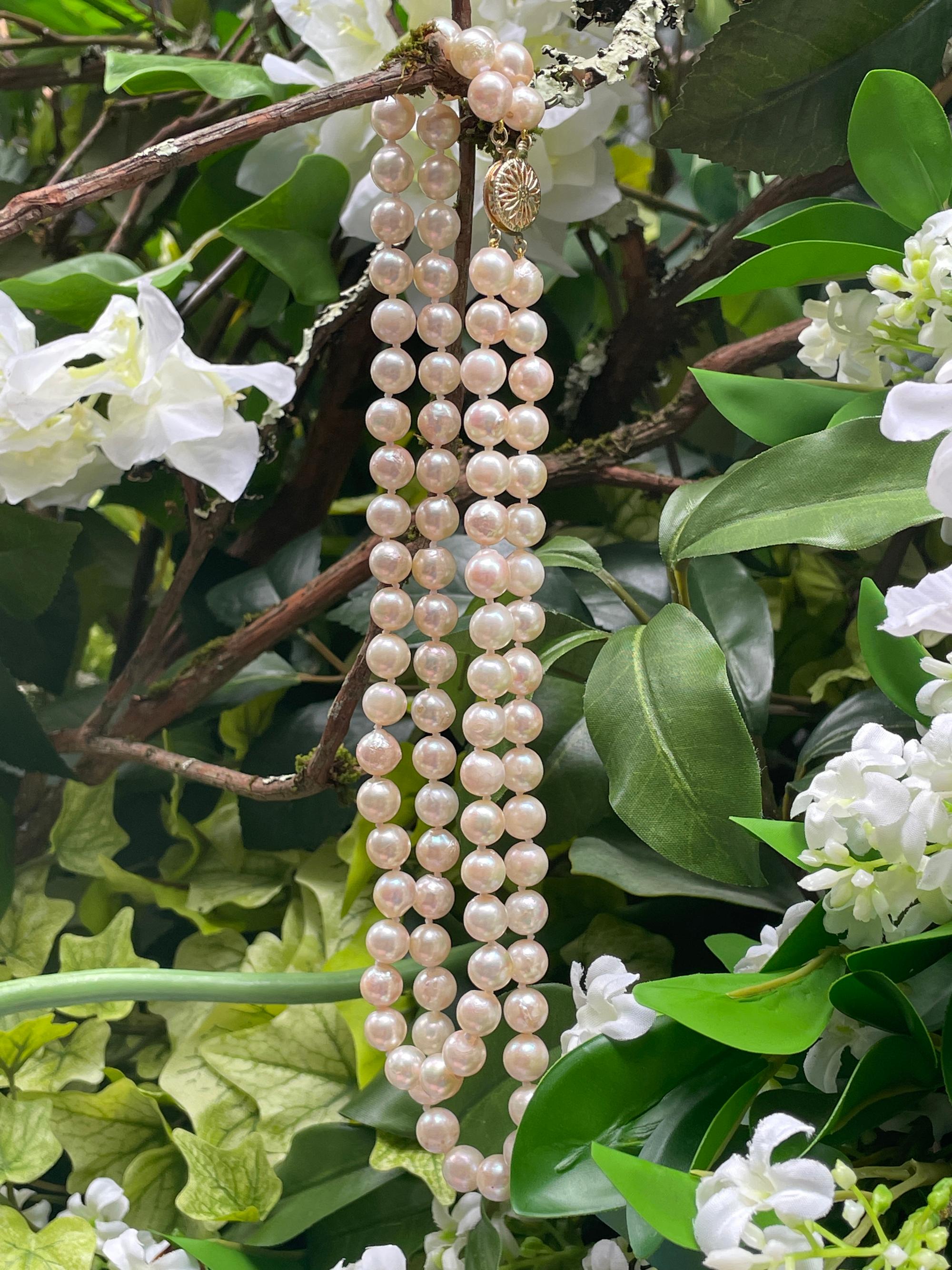 Classic Cultured Japanese Pearl Weiß Doppelstrang Vintage Halskette 14k YG im Angebot 5