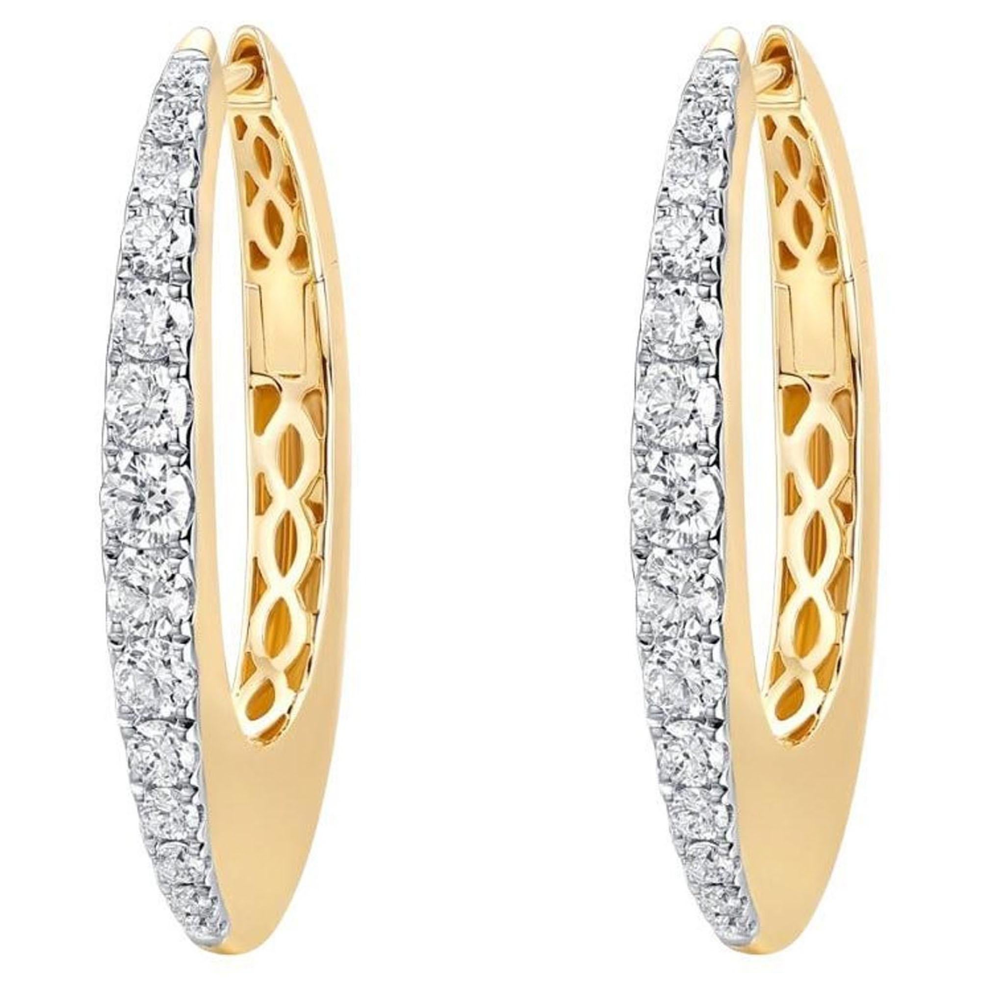 Classic Curve 14K Yellow Gold Diamond Hoop Earrings In New Condition For Sale In Los Angeles, CA