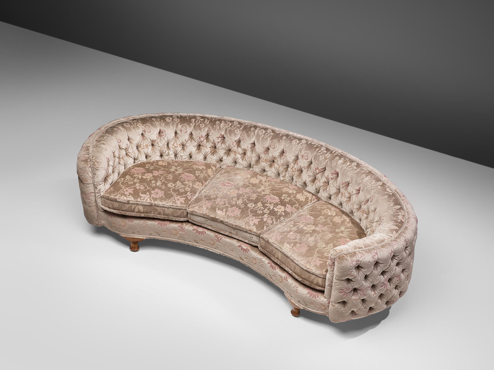 French Classic Curved Settee with Floral Upholstery