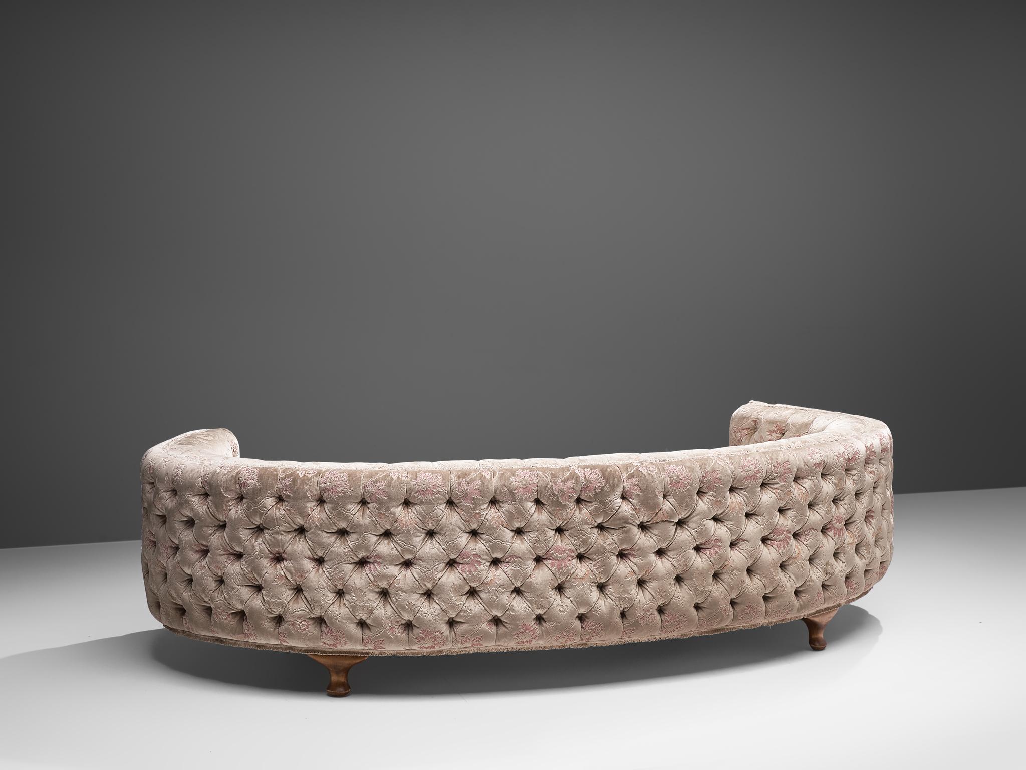 Mid-20th Century Classic Curved Settee with Floral Upholstery