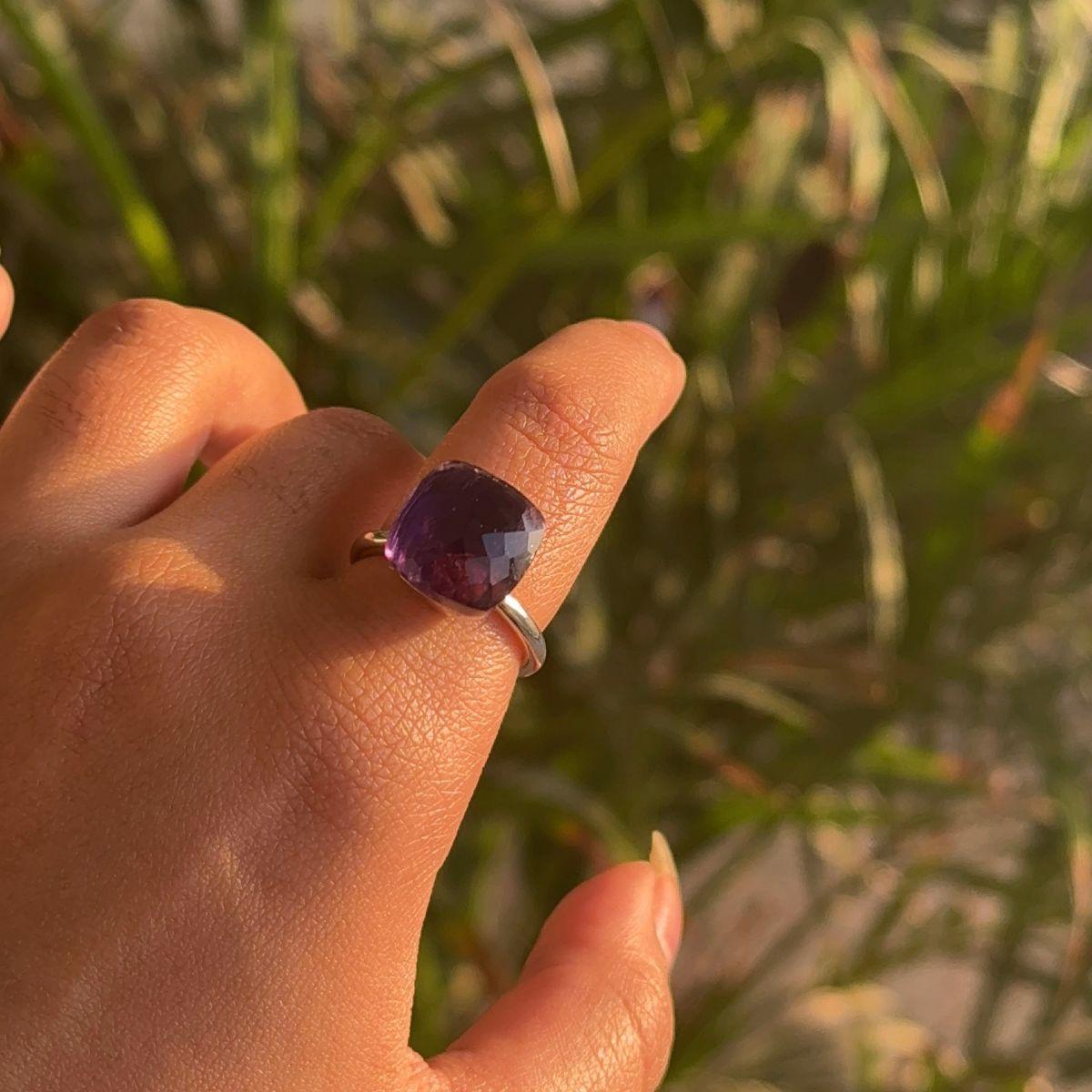 For Sale:  Cushion Amethyst Big Single Stone Ring in 925 Silver Statement Jewelry Gift 6