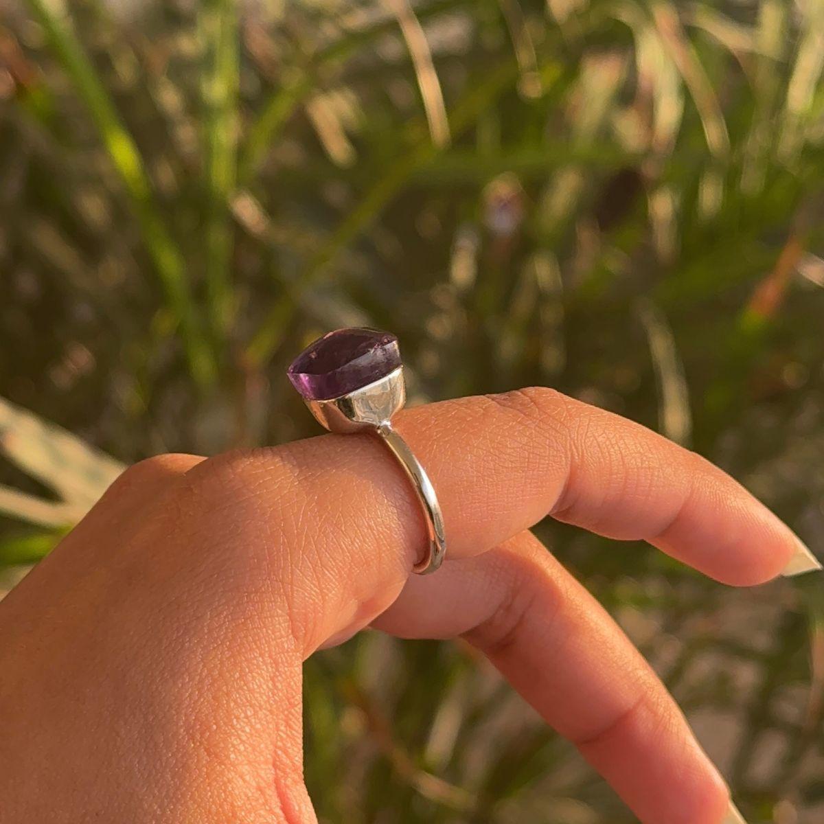 For Sale:  Cushion Amethyst Big Single Stone Ring in 925 Silver Statement Jewelry Gift 8