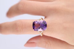 Classic Cushion-Cut Amethyst with Round Diamond Accents 14k Yellow Gold Ring