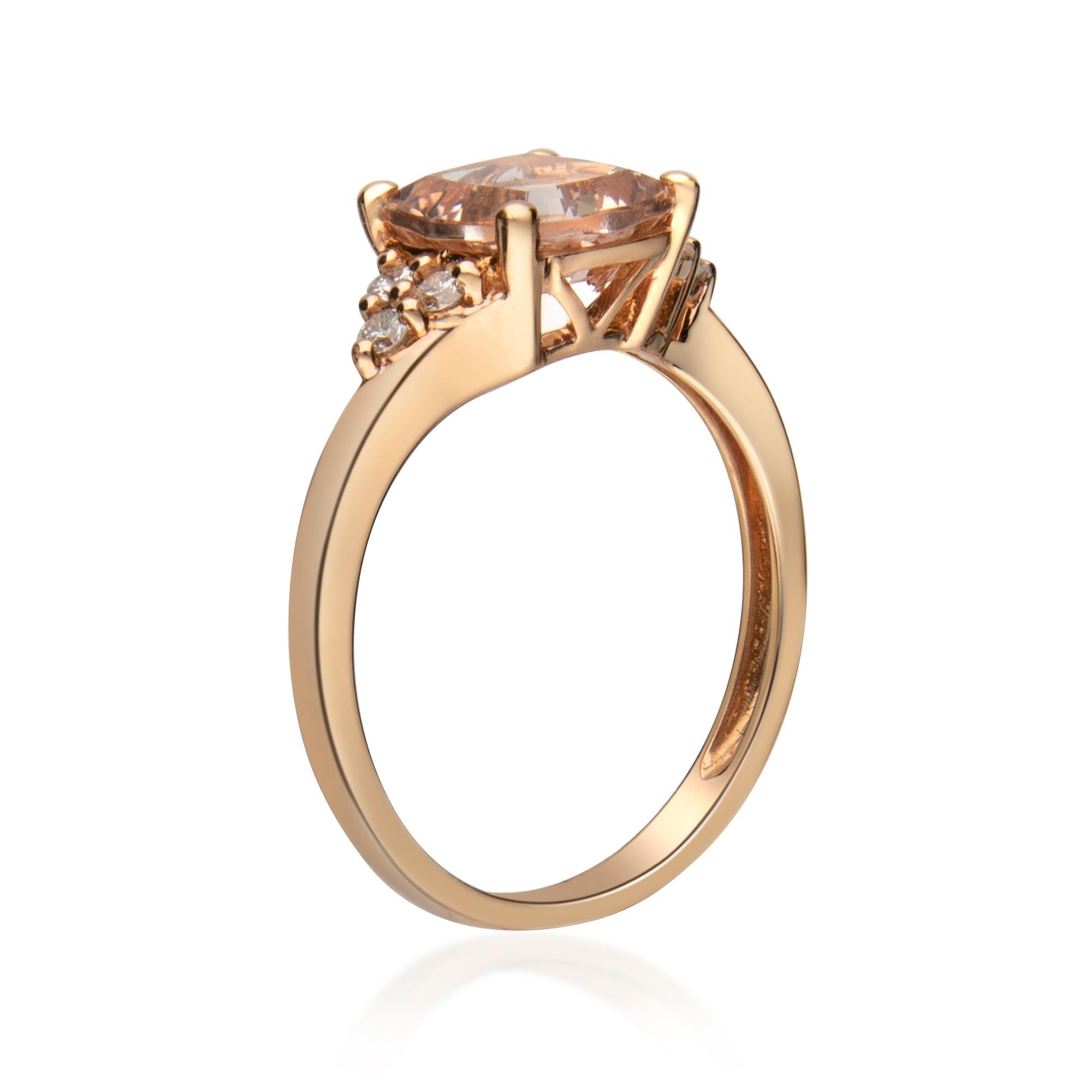 Gin and Grace 14K Cushion Cut Morganite Ring In New Condition For Sale In New York, NY