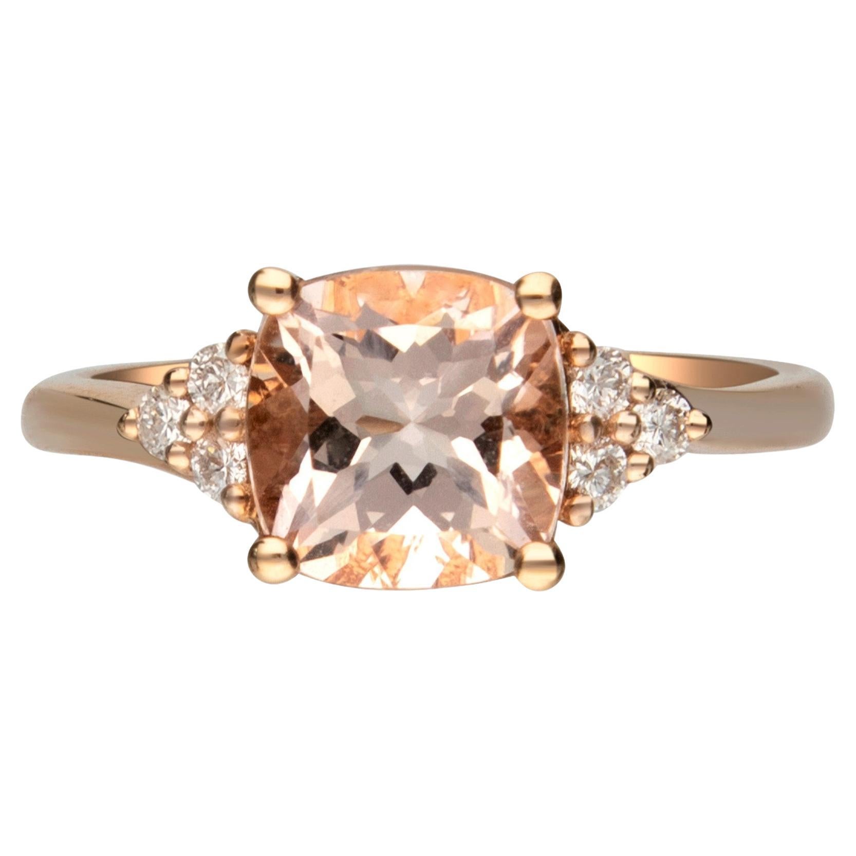 Classic Cushion-Cut Morganite with Round-Cut Diamond 14 Karat Rose Gold  Ring For Sale at 1stDibs