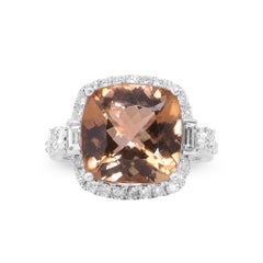Classic Cushion-Cut Multi Color Tourmuline White Diamond 14k White Gold Ring