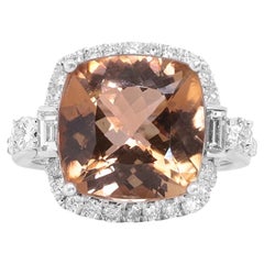 Classic Cushion-Cut Multi Color Tourmuline White Diamond 14k White Gold Ring
