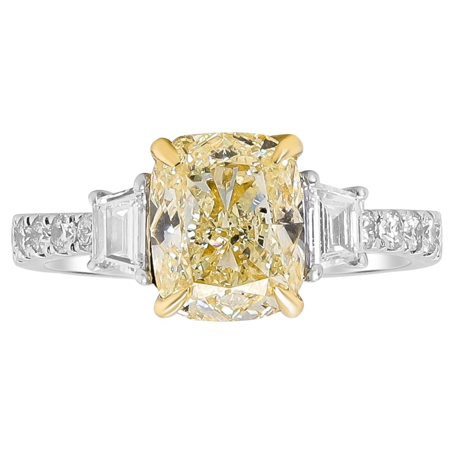 Classic Cushion-Cut Yellow Diamond with White Diamonds 18k TT Gold Ring