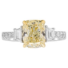 Classic Cushion-Cut Yellow Diamond with White Diamonds 18k TT Gold Ring