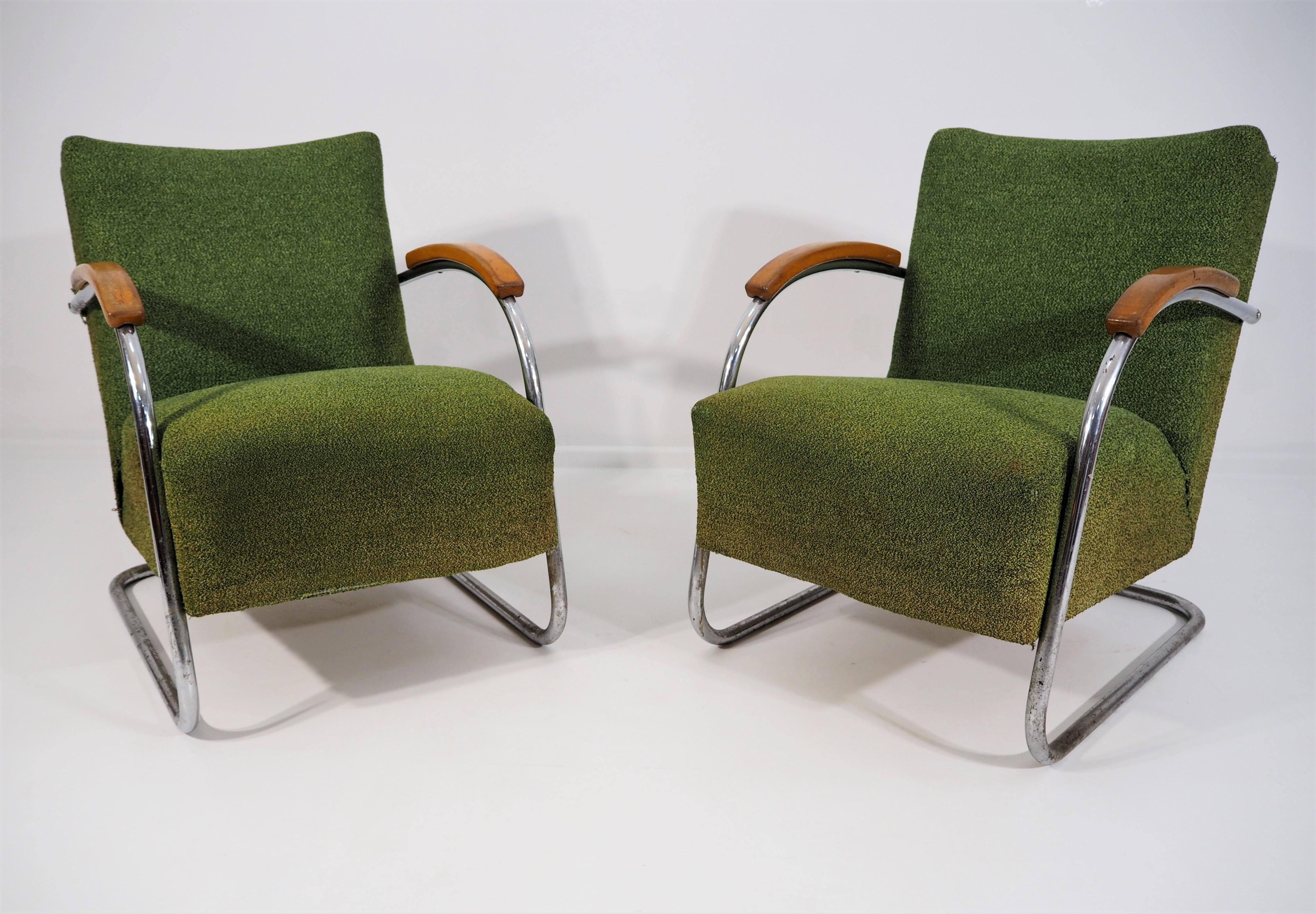 Art Deco Classic Czech Chrome Chairs from Mücke Melder, 1940s, Set of 2
