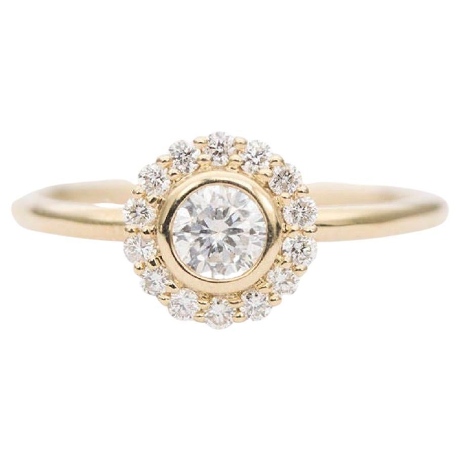 Classic Dainty Round Diamond with Halo 14K Yellow Gold Engagement Ring
