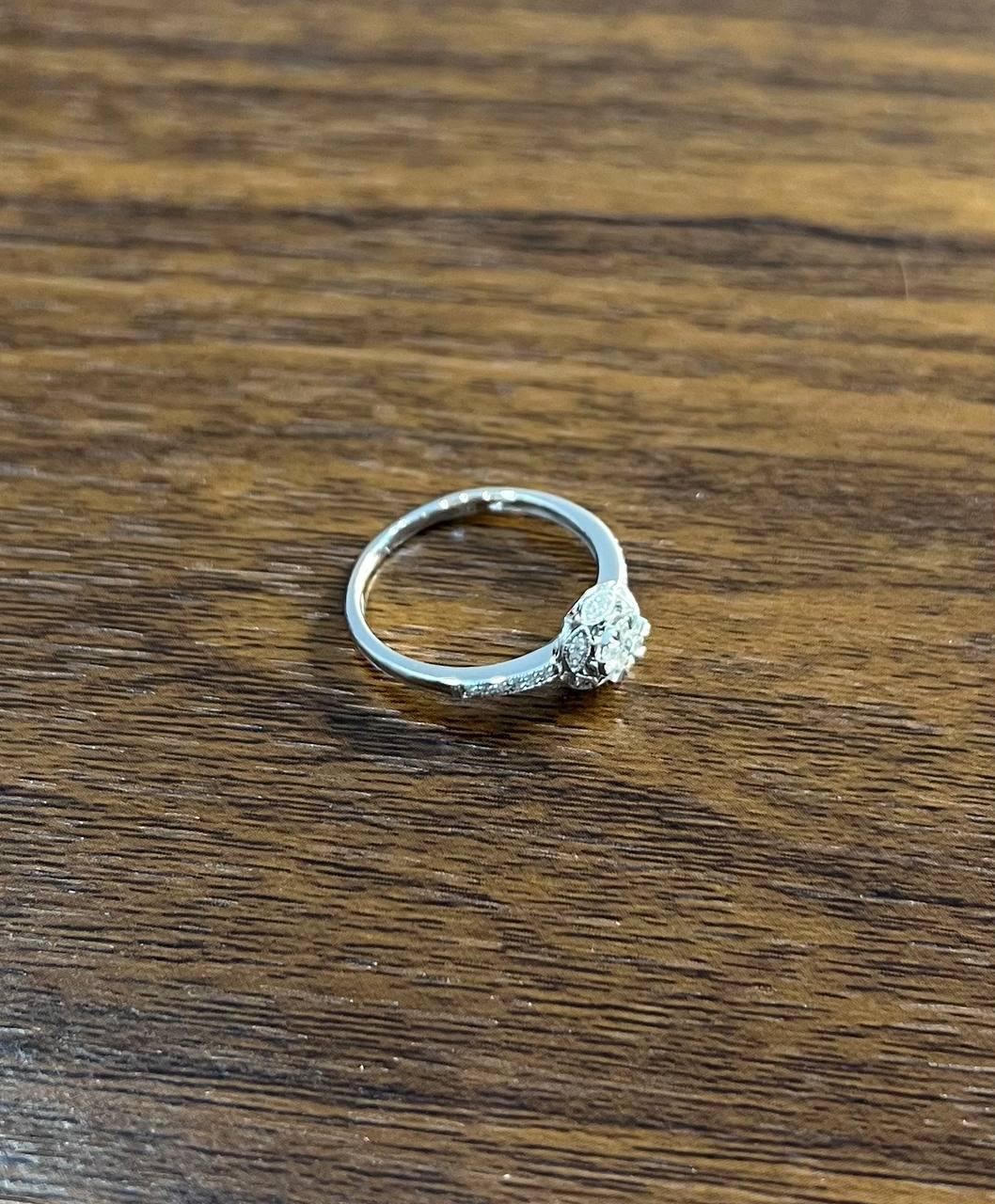 Mixed Cut Classic Dainty Round Shape White Diamond Halo Pave 14K White Gold Promise Ring For Sale