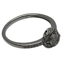 Classic Dainty Round Shape White Diamond Halo Pave 14K White Gold Promise Ring