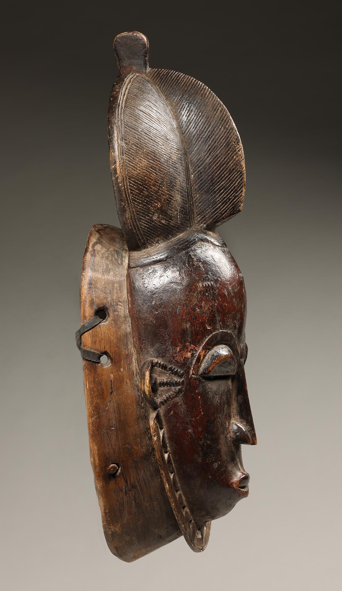 Wood Classic Danced Deep Red-Black Baule mask, Ivory Coast, Africa, mid 20th century For Sale