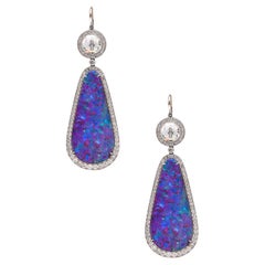 Classic Dangle Drops Earrings in Platinum with 31.37 Ctw of Diamonds and Opal