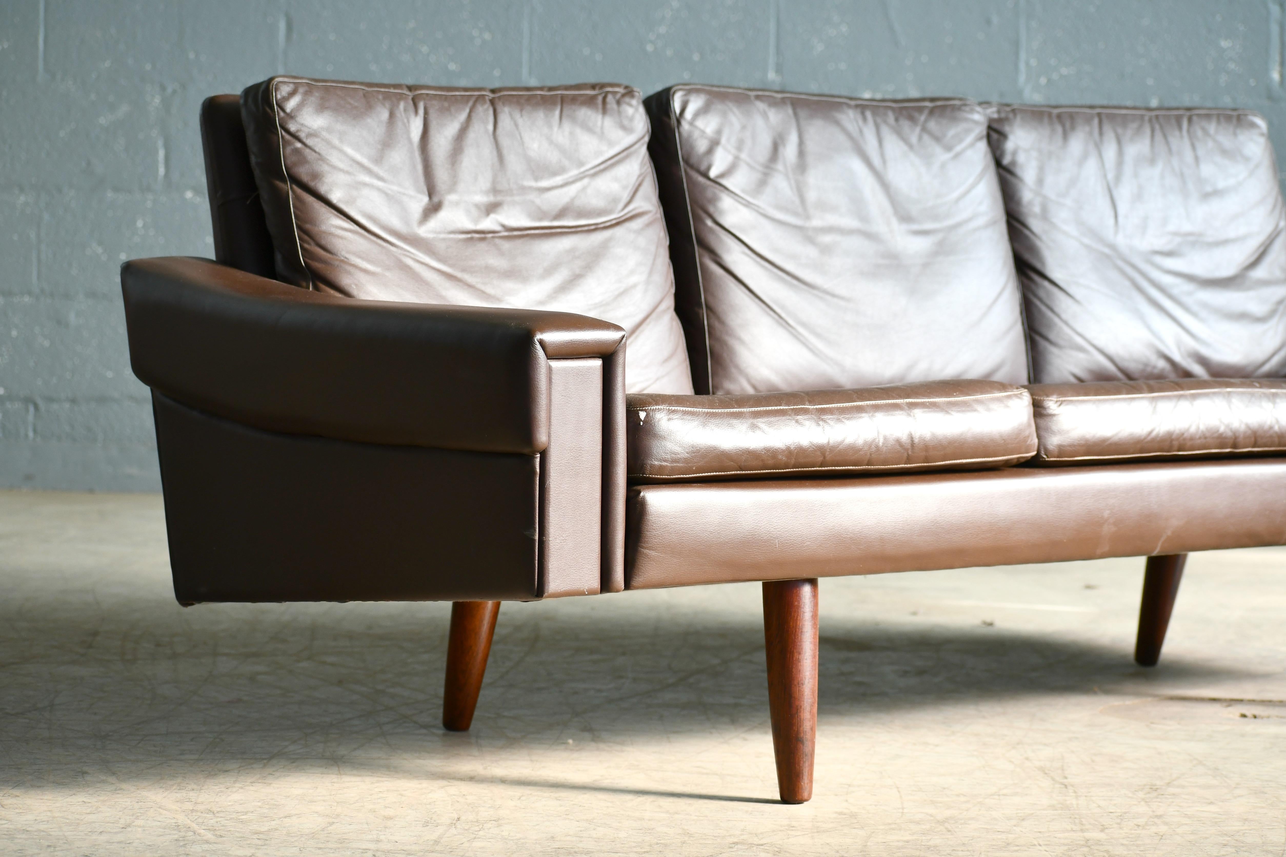 Classic Danish 1960s Midcentury Sofa in Chestnut Colored Leather by Georg Thams 2