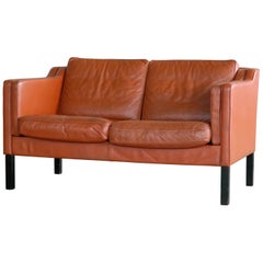 Classic Danish 1960s Two-Seat Sofa in Cognac Colored Leather