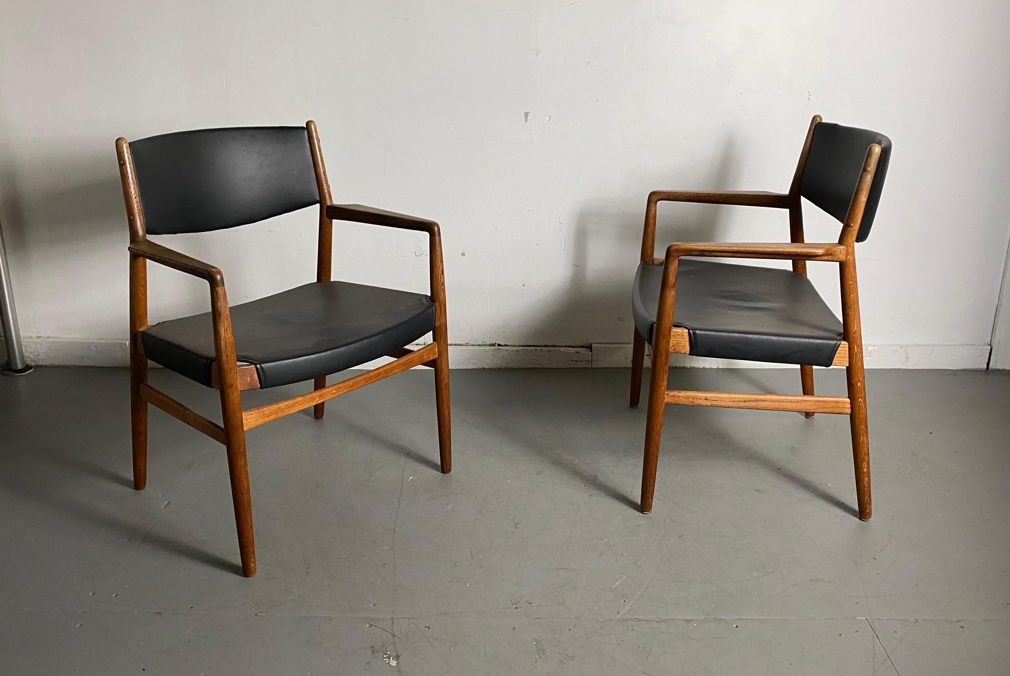 Scandinavian Modern Classic Danish Armchairs in Solid Oak by Knud Andersen, J.C.A. Jensen For Sale